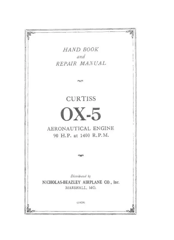 Curtiss-Wright Ox5 Handbook & Repair Engine Handbook (Cwox5-Hb-C) 1