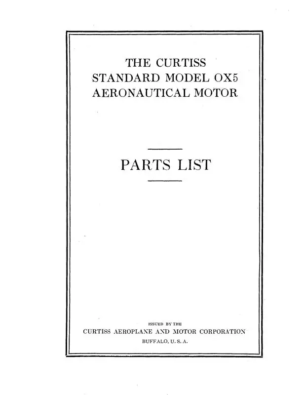 Curtiss-Wright Ox5 Aeronautical Motor Parts Catalog (Cwox5--P-C) 1
