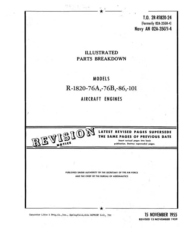 Curtiss-Wright R-1820-76A,B,86,101 Engines Illustrated Parts Catalog (To-2R-R1820-24) 1