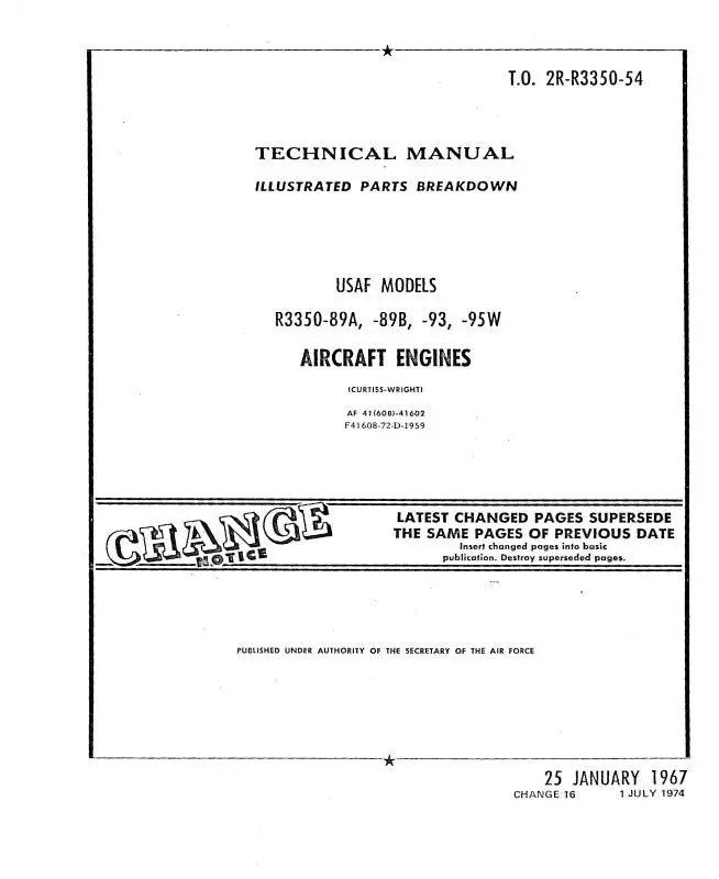 Curtiss-Wright R3350-89A, 89B, 93, 95W Illustrated Parts Catalog (2R-R3350-54) 1