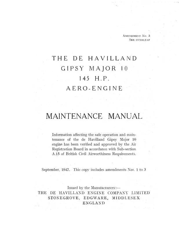 Dehavilland Gipsy Major 10 Series  145 Hp Maintenance (De10-145Hp-M-C) 1