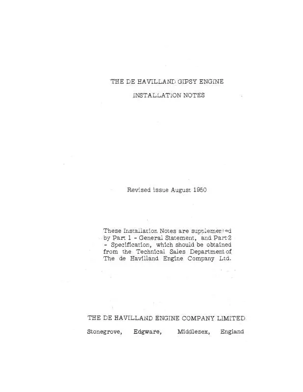 Dehavilland Gipsy Installation Notes Installation Notes (Degipsy-In-C) 1