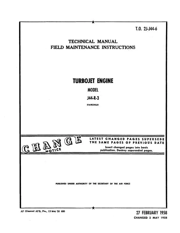 Fairchild J44-R-3 Turbojet Engine Field Maintenance Instructions (2J-J44-6) 1
