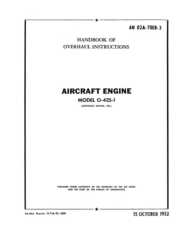 Franklin 0-425-1 1952 Overhaul Manual (An02a-70Eb-3) 1