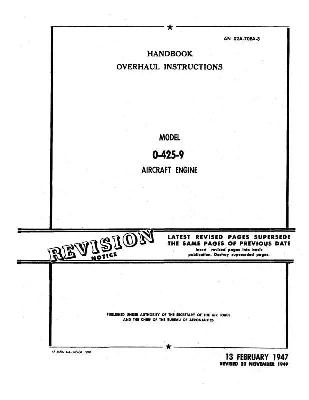 Franklin 0-425-9 1947 Overhaul (An02a-70Ea-3) 1