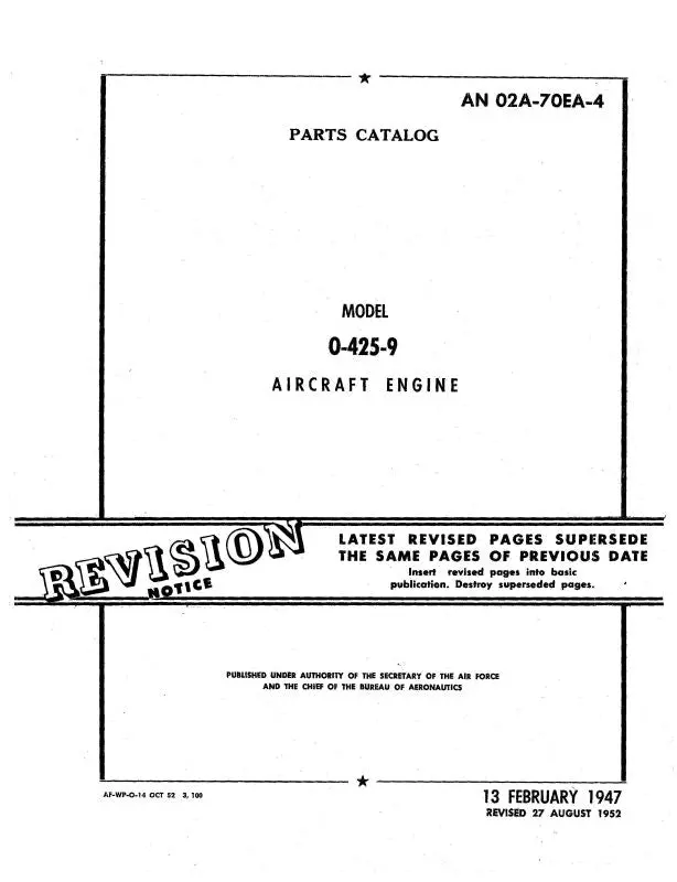 Franklin 0-425-9 1947 Parts Catalog (An02a-70Ea-4) 1