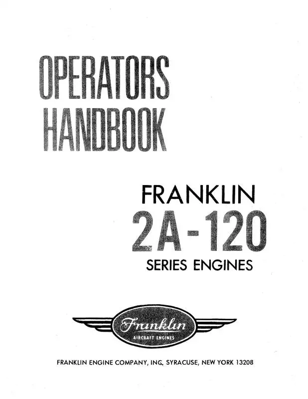 Franklin 2A-120A, B Series Engines Operators Instruction (Fr20120a,B-Op-C) 1
