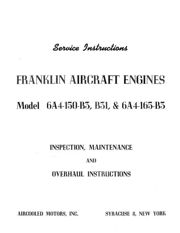 Franklin 6A4-150-B3, 6A4-165-B3 Maintenance And Overhaul (Fr6a4150b3-M-C) 1