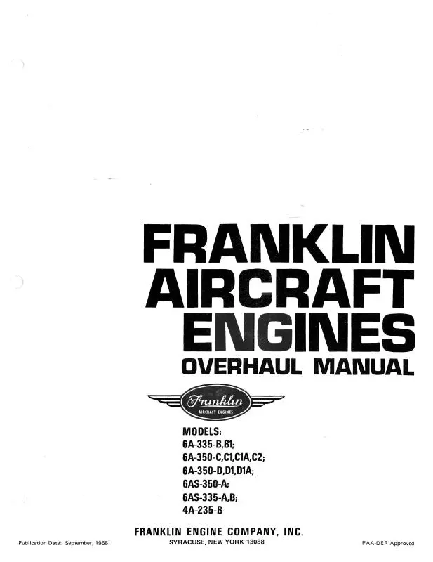 Franklin 6A-335-B, 6A-350C,D,6As-335A,B Overhaul Manual (Fr6aser-68-Oh) 1