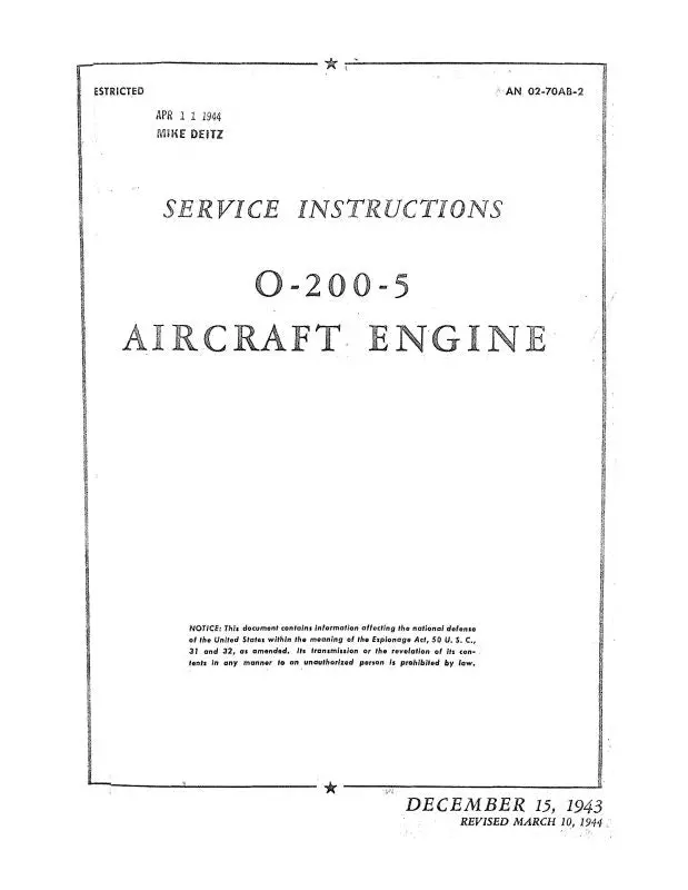 Franklin O-200-5 Aircraft Engines 1943 Maintenance Manual (02-70Ab-0) 1