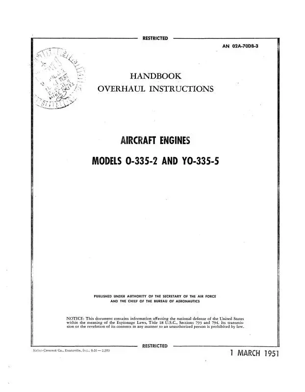Franklin O-335-2 & Yo-335-5 Overhaul Instructions (02A-70Db-3) 1