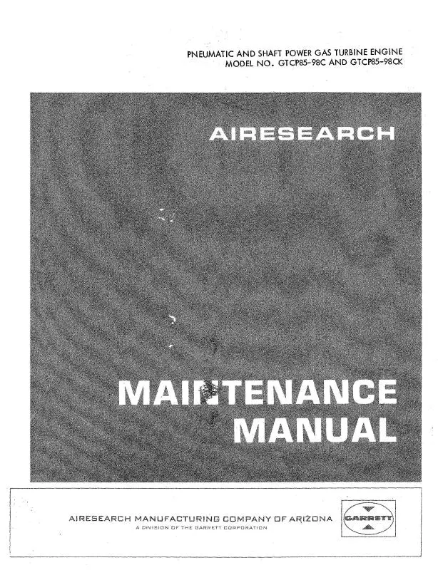 Garrett Gtcp85-98C, 98Ck Gas Turbine Maintenance Manual (Gagtc8598c-M-C) 1