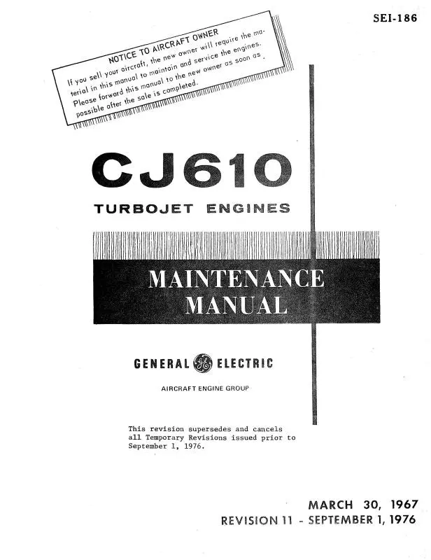General Electric Company Cj610 Turbojet Engines Maintenance Manual (Sei-186) 1