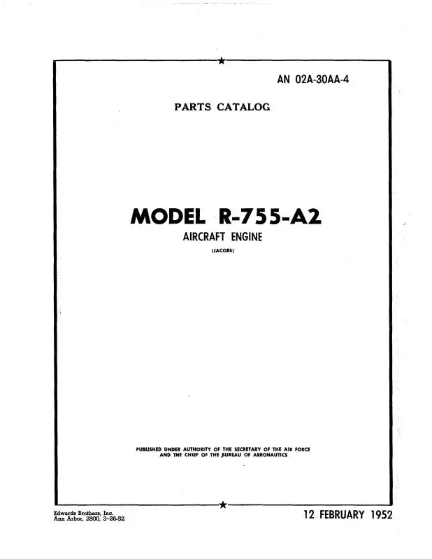 Jacobs R-755-A2 Engine Parts Catalog (02A-30Aa-4) 1
