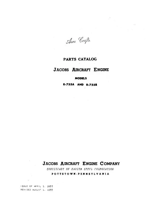Jacobs R755a, B Series Parts Catalog (Jcr755ser-P) 1