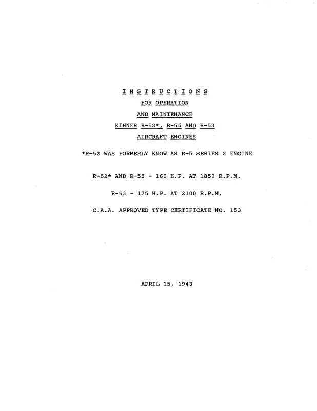 Kinner R-52, R-55, R-53 Kinner Engine Maintenance & Operation (153-M) 1