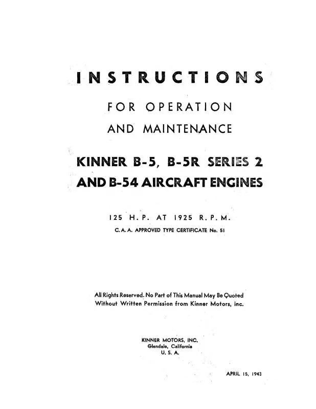 Kinner B-5, B-5R, B-54 1943 Maintenance & Operation (Knb5,5R,B54m) 1