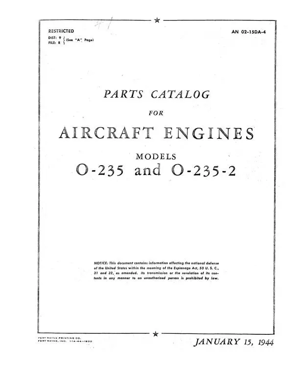 Lycoming O-235, O-235-2 1944 Parts Catalog (02-15Da-4) 1
