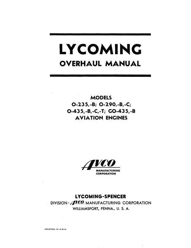 Lycoming O-235,B,O-290,B,C,O-435,B,C,T Overhaul (60295) 1
