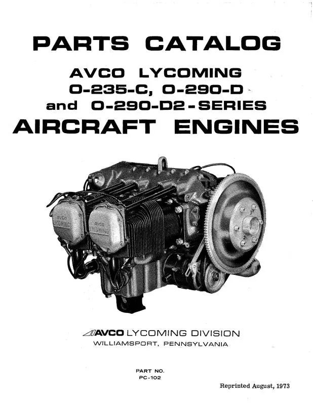 Lycoming O-235-C,O-290-D,O-290-D2 1973 Parts Catalog (Pc-102) 1