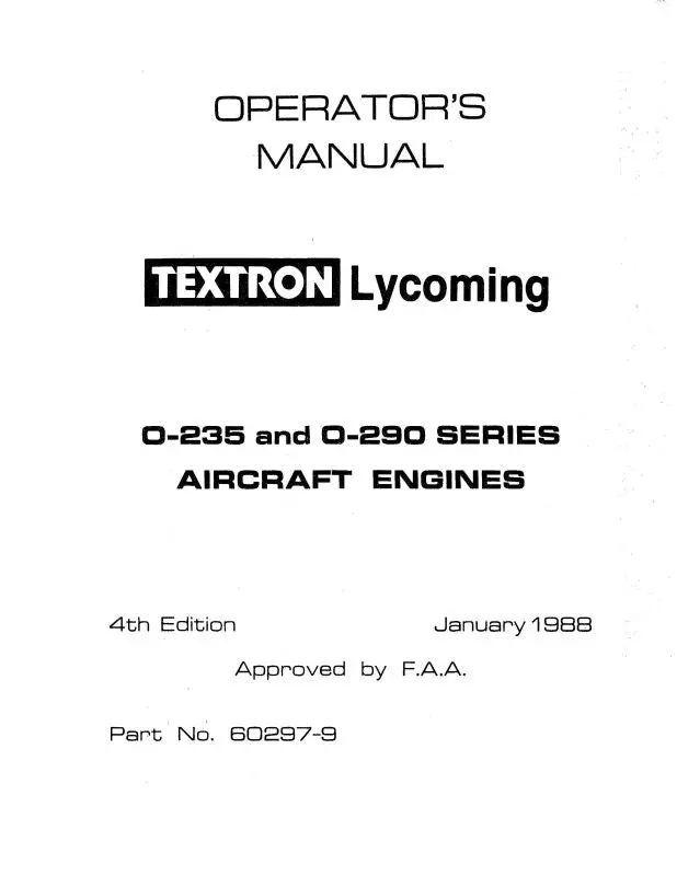 Lycoming O-235 & O-290 1988 Operator's Manual (60297-9) 1