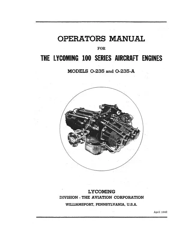 Lycoming 100 Series O-235,O-235A 1942 Operator's Manual (O235,A) 1