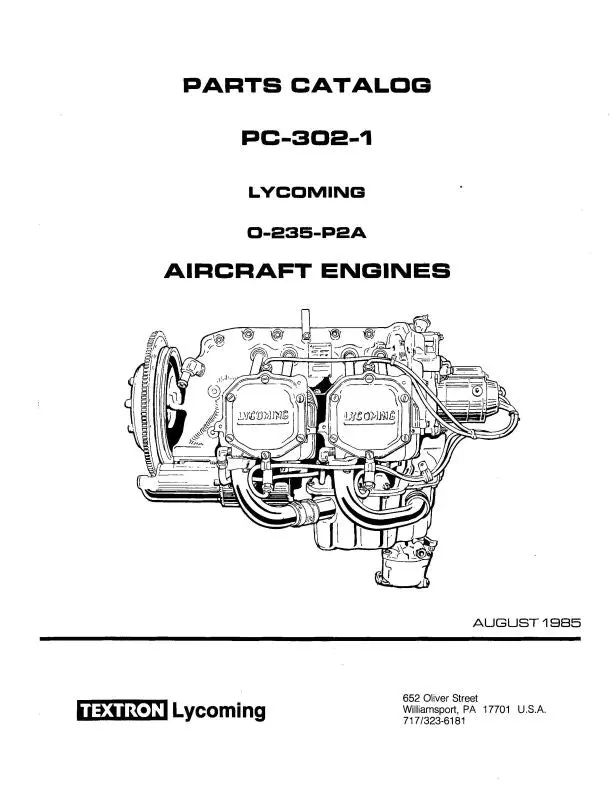 Lycoming O-235-P2a 1985 Parts Catalog Pc-302-1 (Pc-302-1) 1