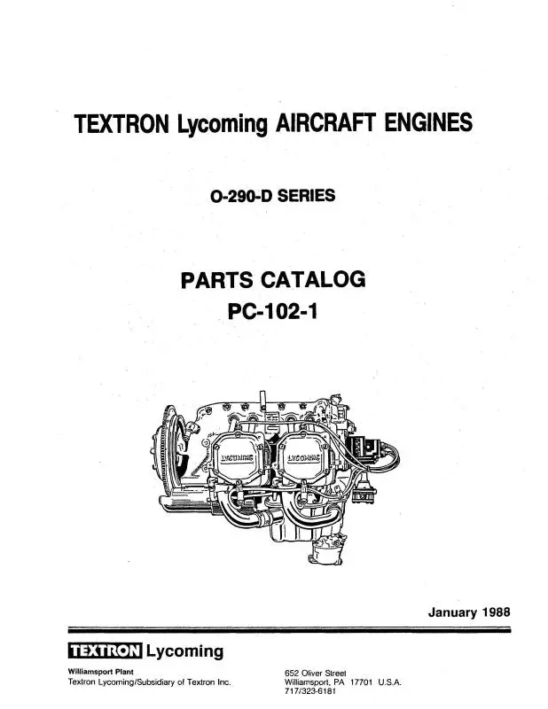 Lycoming O-290-D Series 1988 Parts Catalog Pc-102-1 (Pc-102-1) 1