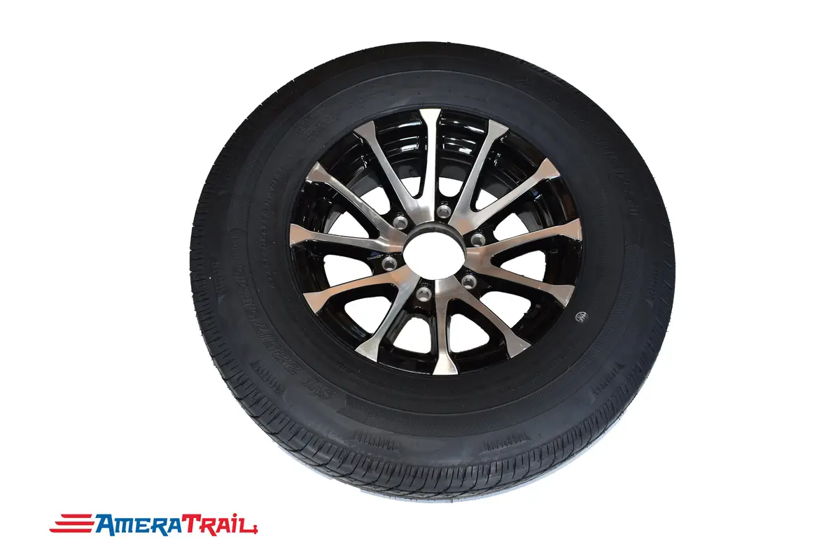 225 / 75 R 15 Load Range D - 6 On 5.5" Lug Pattern - 6" Width- 15.5" 6 Lug Avalanche Blk & Silver Rim 1