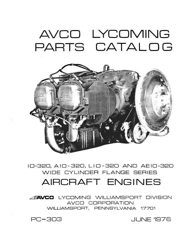 Lycoming Io-320, Aio-320, Lio-320, Aeio-320 Parts Catalog Pc-303 (Pc-303) 1