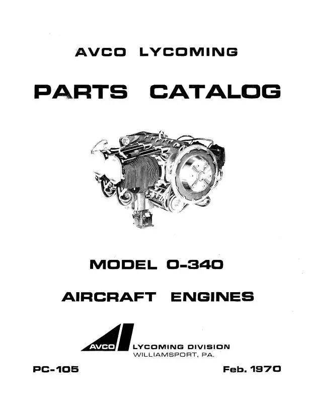 Lycoming O-340 Series, 1970 Parts Catalog Pc-105 (Pc-105) 1