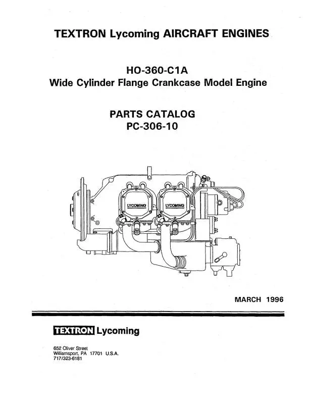 Lycoming Ho-360-C1a 1996 Parts Catalog Pc-306-10 (Pc-306-10) 1