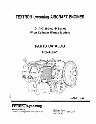 Lycoming Io, Aio-360-A,B Series Parts Catalog Pc-406-1 (Pc-406-1) 1