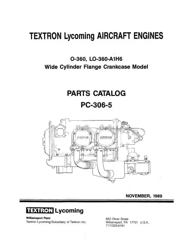 Lycoming O-360, Lo-360-A1h6 1989 Parts Catalog Pc-306-5 (Pc-306-5) 1