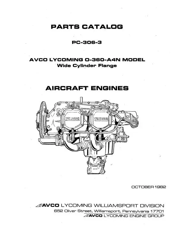 Lycoming O-360-A4n 1982 Parts Catalog Pc-306-3 (Pc-306-3) 1