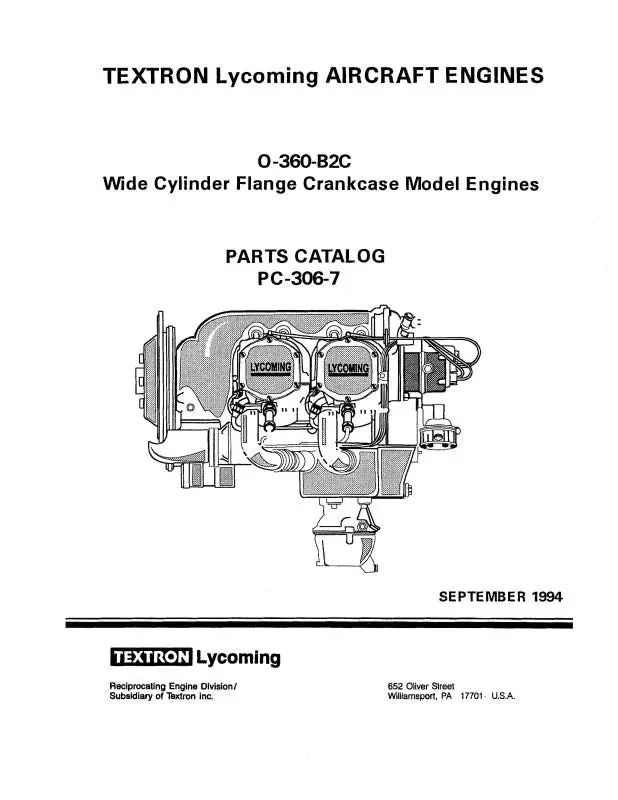 Lycoming O-360-B2c 1994 Parts Catalog Pc-306-7 (Pc-306-7) 1
