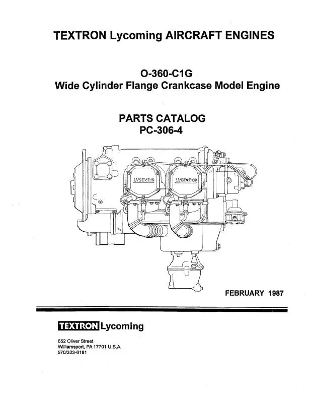 Lycoming O-360-C1g 1987 Parts Catalog Pc-306-7 (Pc-306-4A) 1