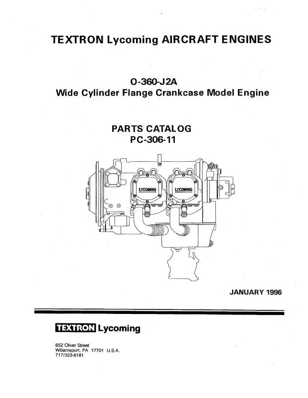 Lycoming O-360-J2a 1996 Parts Catalog Pc-306-11 (Pc-306-11) 1