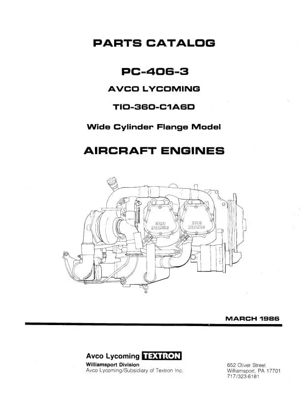 Lycoming Tio-360-C1a6d Parts Catalog Pc-406-3 (Pc-406-3) 1