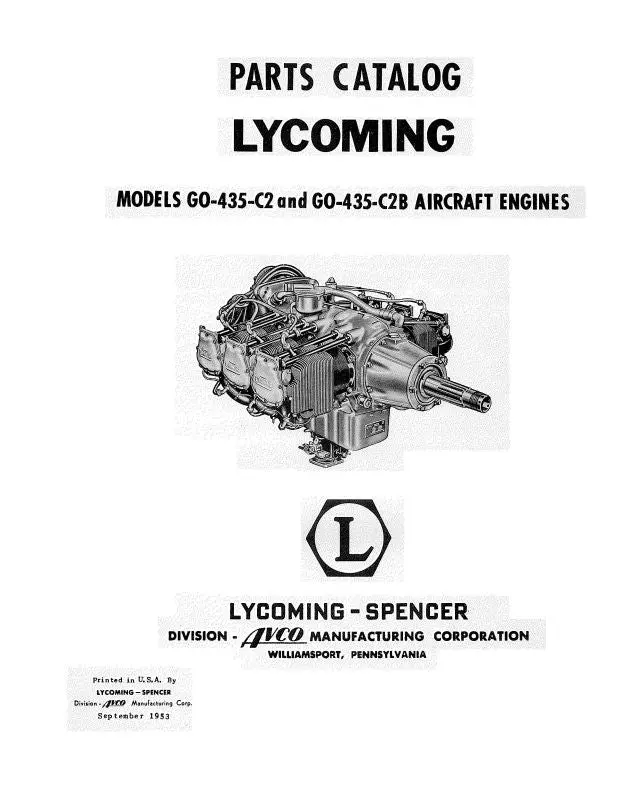 Lycoming Go-435-C2 And Go-435-C2b 1953 Parts Catalog (Lygo435-53-P-C) 1