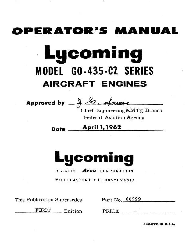 Lycoming Go-435-C2 Series 1962 Operator's Manual (60299) 1