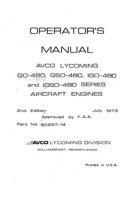 Lycoming Go,Gso,Igo,Igso-480 Series Operator's Manual (60297-14-2) 1