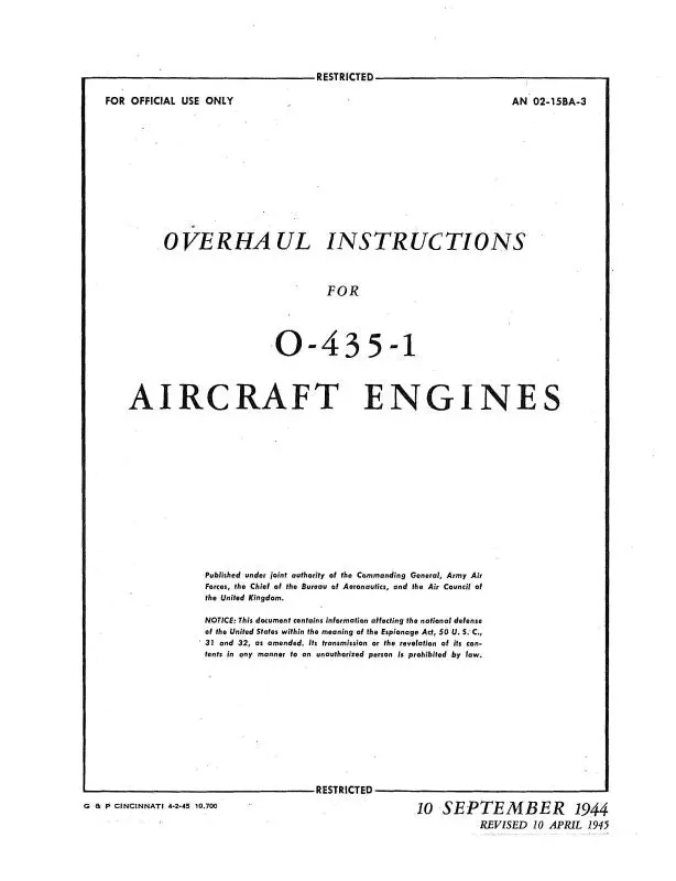 Lycoming O-435-1 1944 Overhaul Instructions (02-15Ba-3) 1