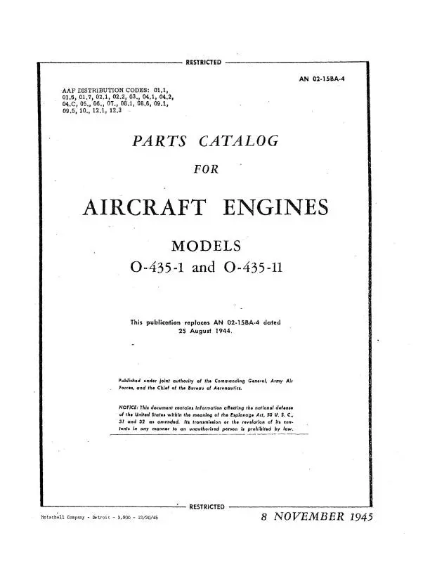 Lycoming O-435-1, O-435-11 1945 Parts Catalog (02-15Ba-4) 1