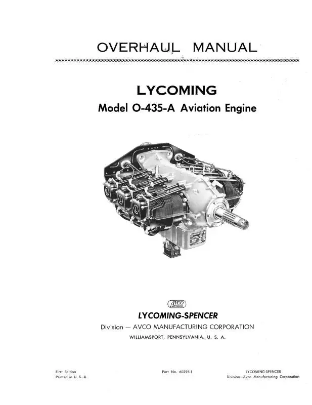 Lycoming O-435-A Aviation Engine Overhaul Manual (Lyo435a-Oh-C) 1