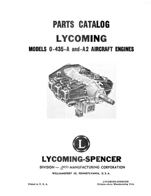 Lycoming O-435-A And O-435-A2 Parts Catalog (Lyo435a-P-C) 1
