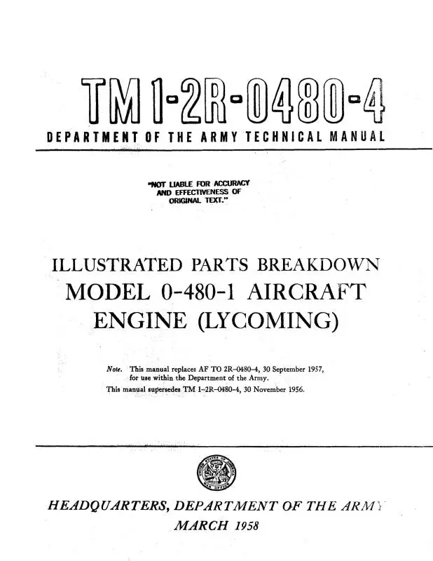 Lycoming O-480-1 Parts Catalog (1-2R-0480-4) 1