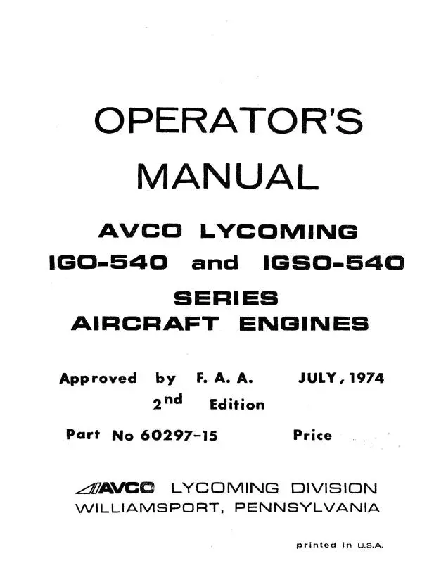 Lycoming Igo-540, Igso-540 Series Operator's Manual (60297-15-1) 1