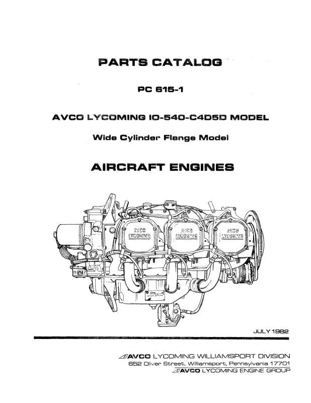 Lycoming Io-540-C4d5d Parts Catalog Pc-615-1 (Pc-615-1) 1