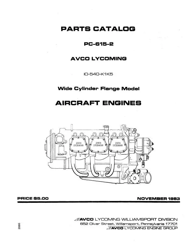 Lycoming Io-540-K1k5 1983 Parts Catalog Pc-615-2 (Pc-615-2) 1